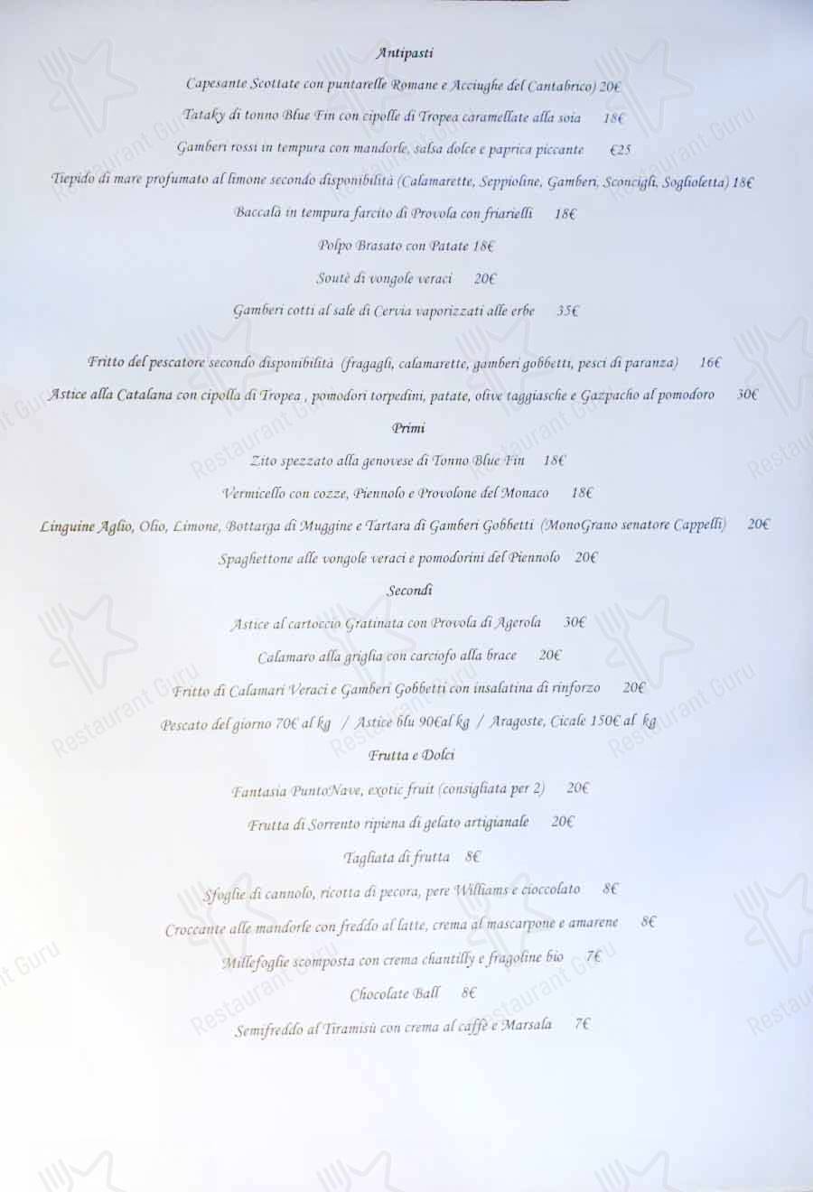 Menu di Ristorante Punto Nave - piatti e bevande