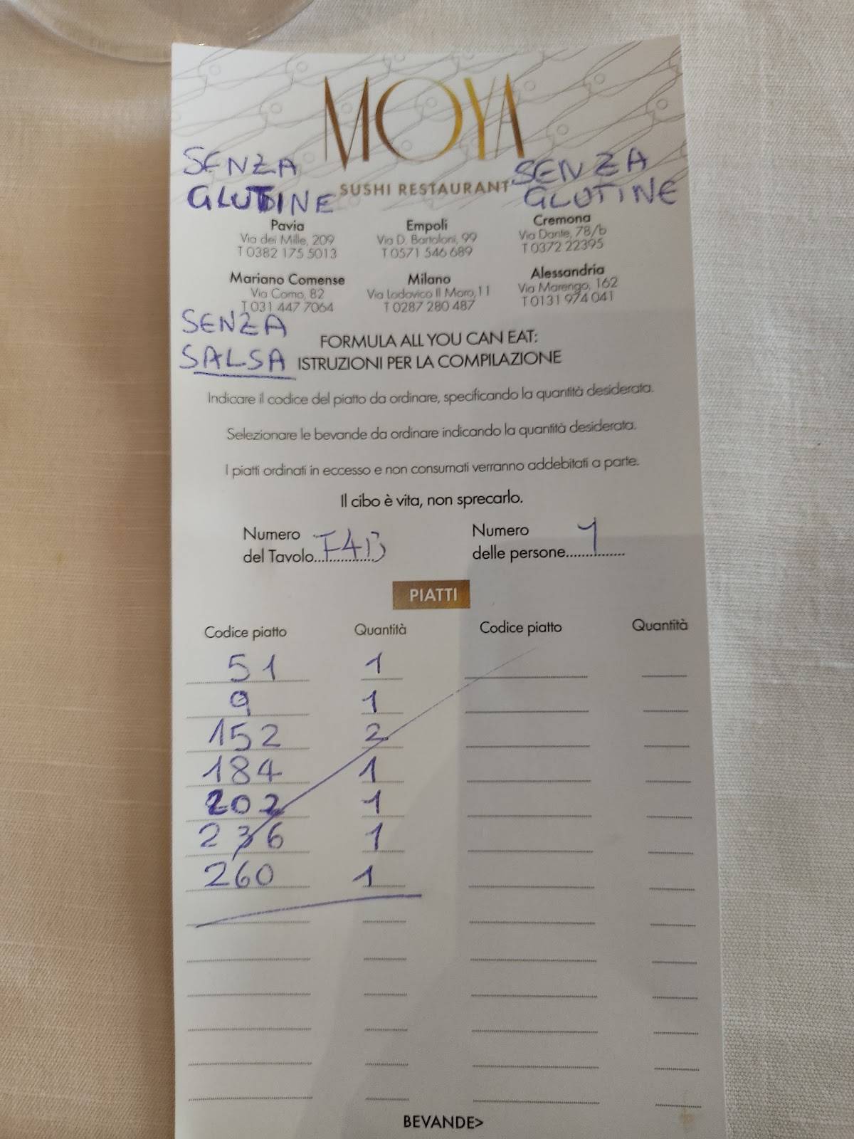 Menu di Ristorante Ristorante Moya 