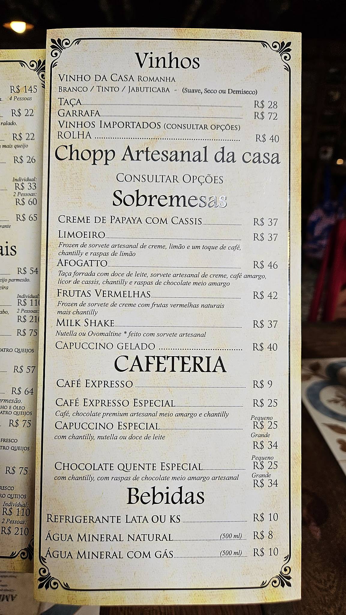 Ristorante Romanha e Produtos Artesanais cardápio