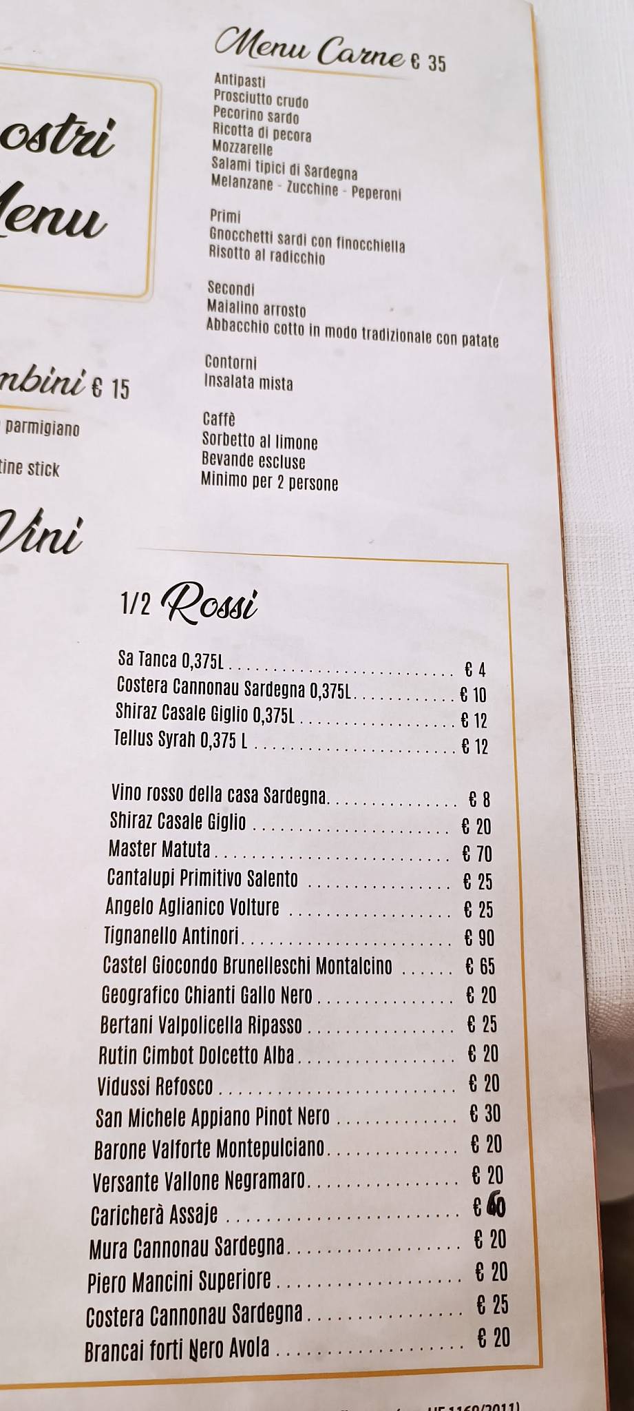 Menu di Ristorante Sa Tanca 