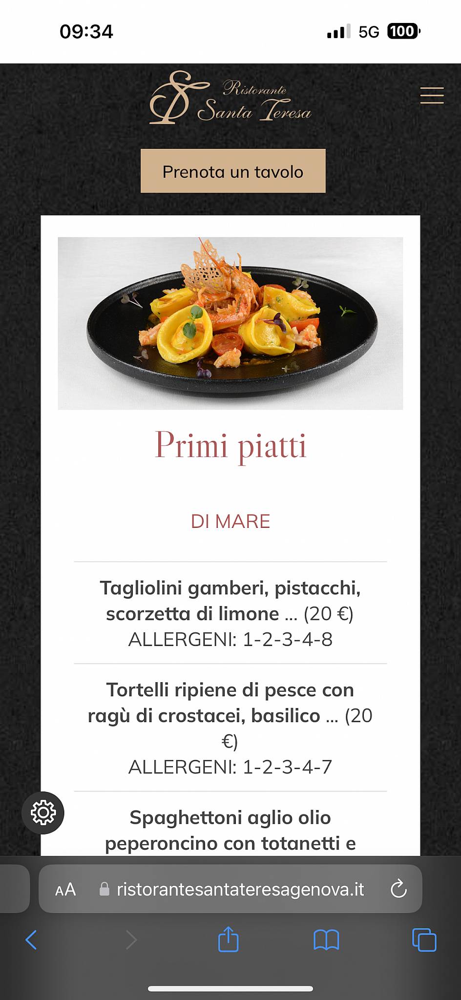 Menu di Ristorante Santa Teresa 