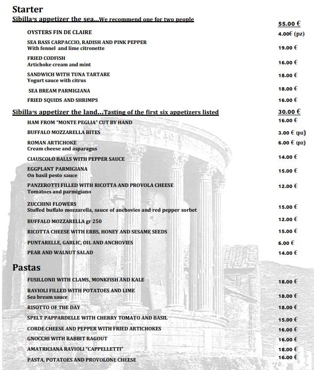 Menu di Ristorante Sibilla 