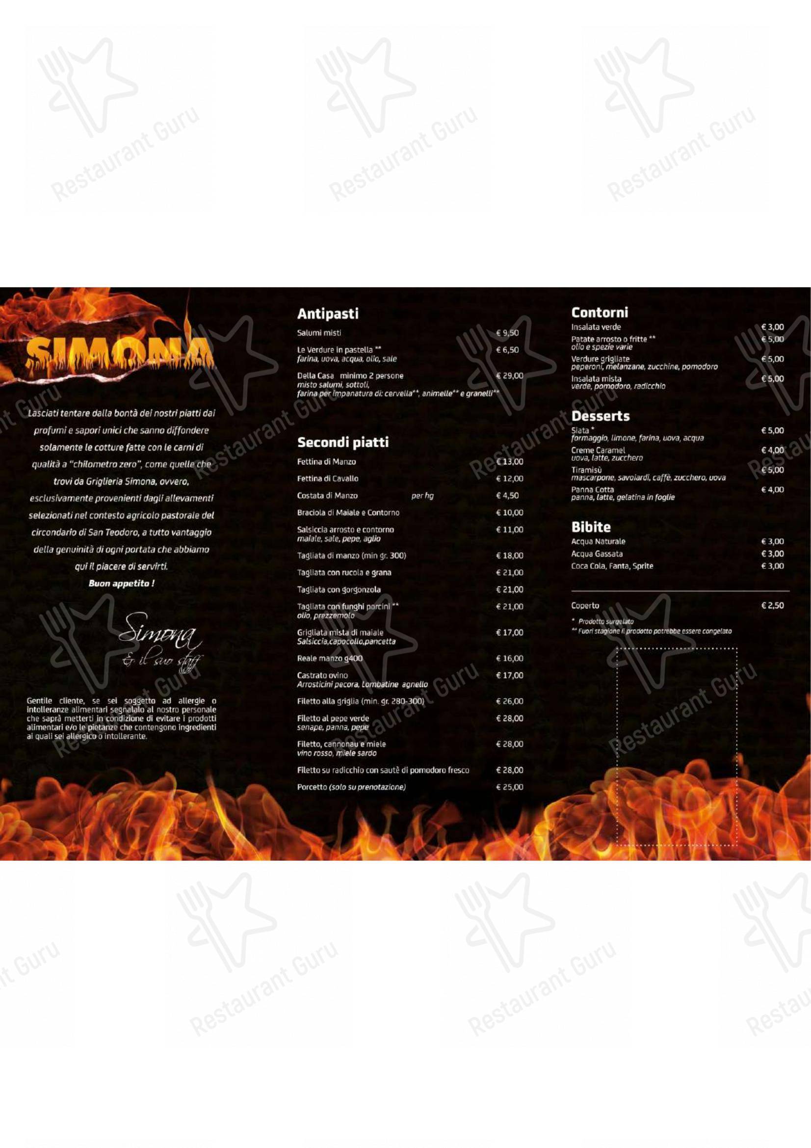Menu di Griglieria Simona - Menu