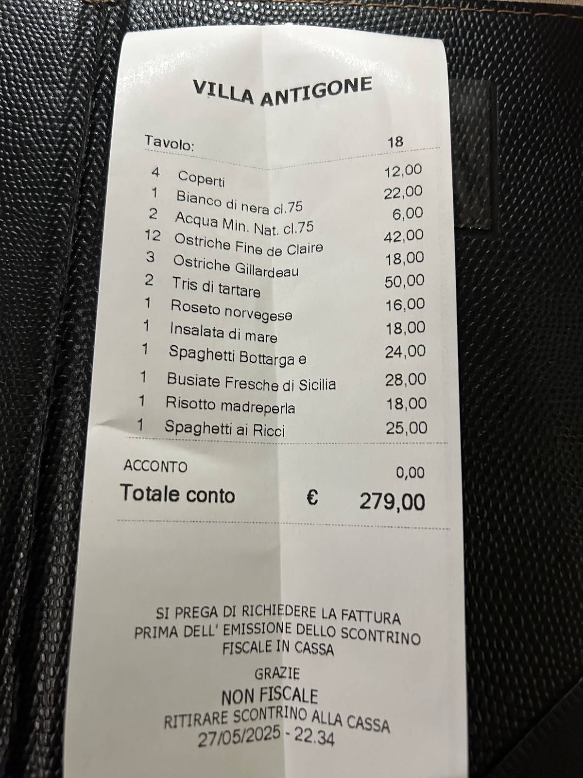 Menu di Villa Antigone 