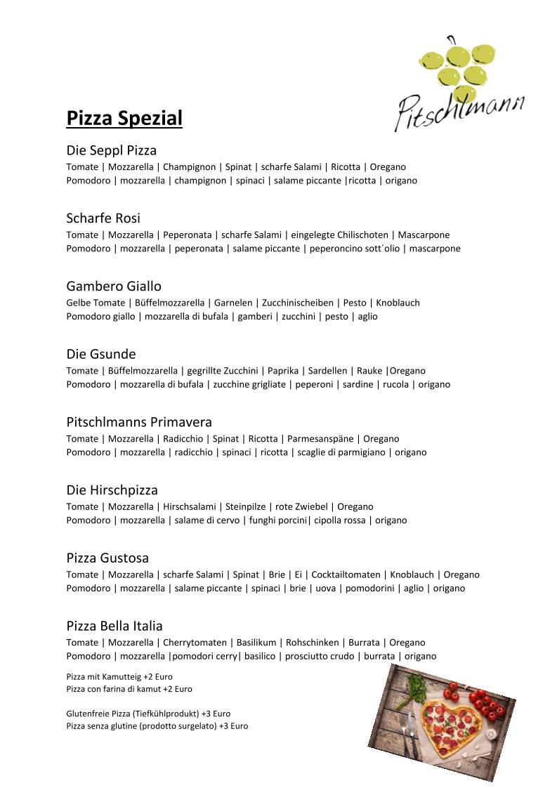 Menu di Ristorante appartamenti Pitschlmann 