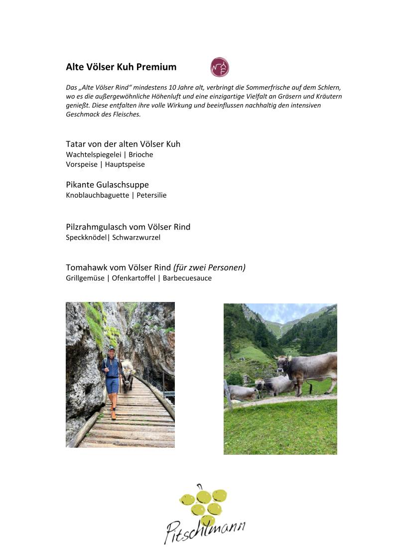 Menu di Ristorante appartamenti Pitschlmann 