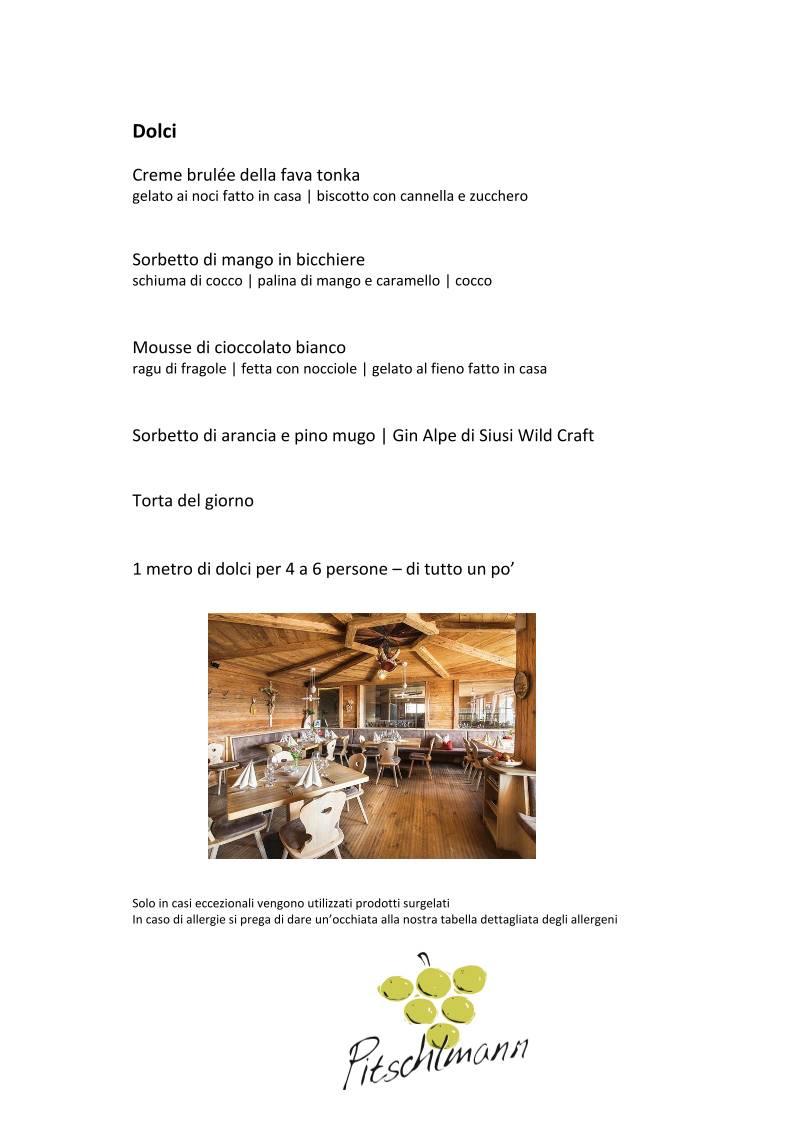 Menu di Ristorante appartamenti Pitschlmann 