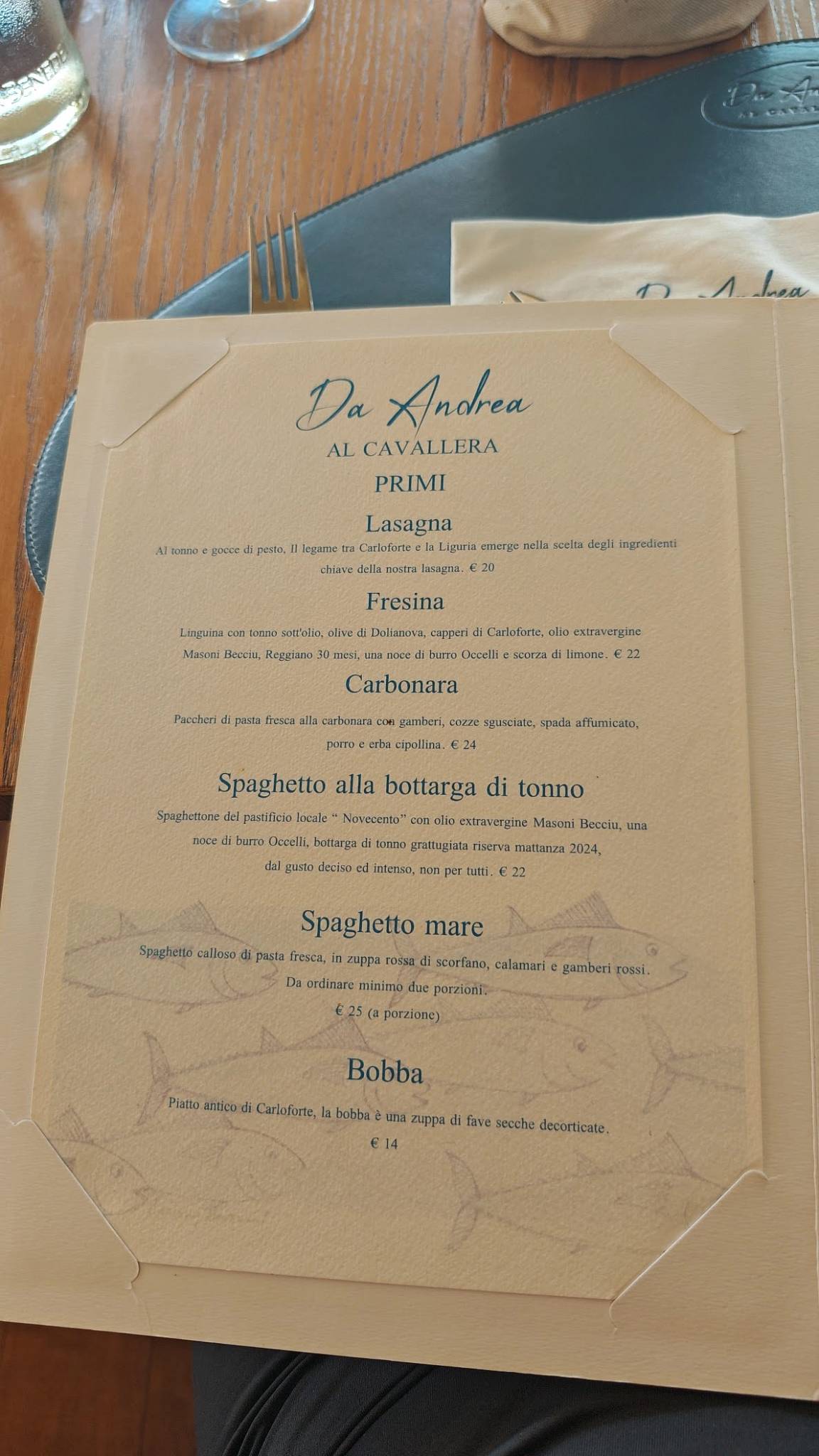Menu di Ristorante da Andrea al Cavallera 