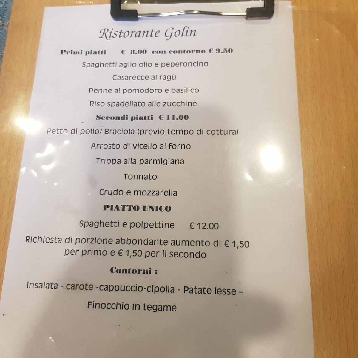 Menu di Ristorante da Golin 