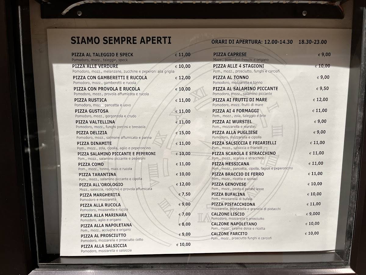 Menu di Ristorante Pizzeria L'Orologio 
