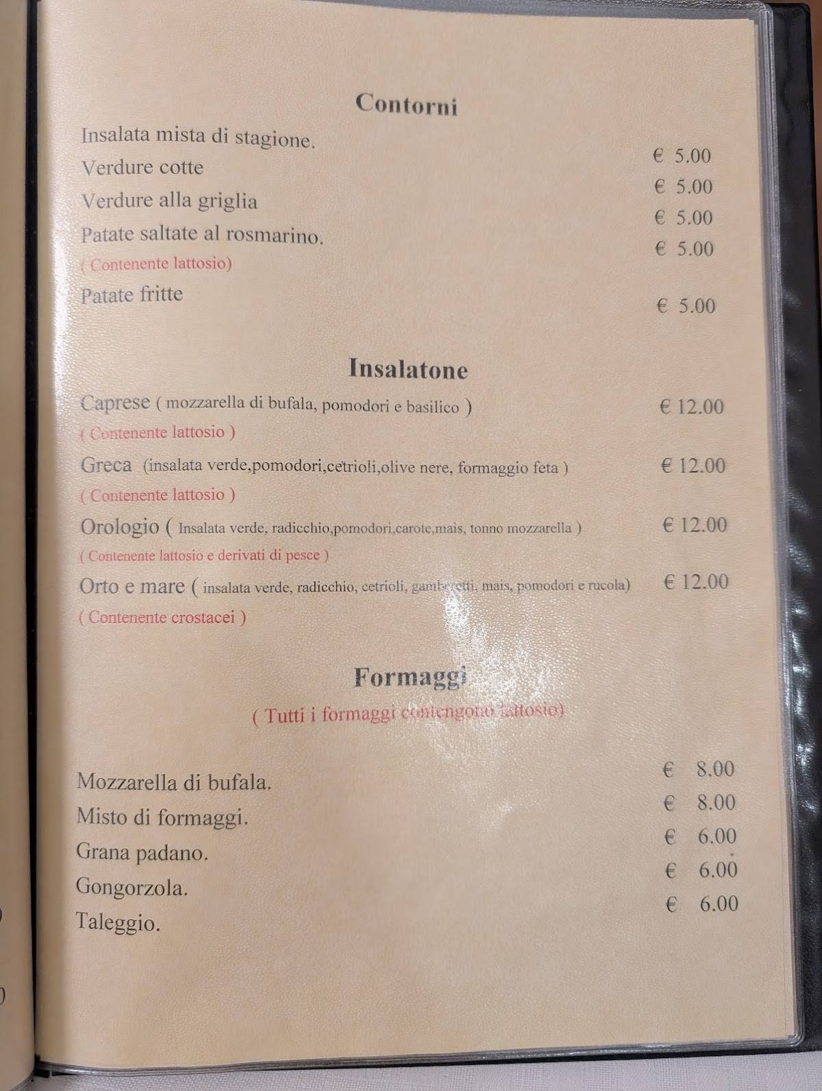 Menu di Ristorante Pizzeria L'Orologio 
