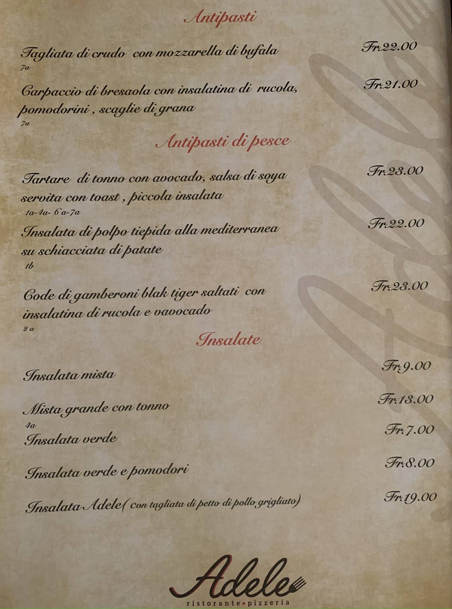 Menu di Ristorante Pizzeria Adele 