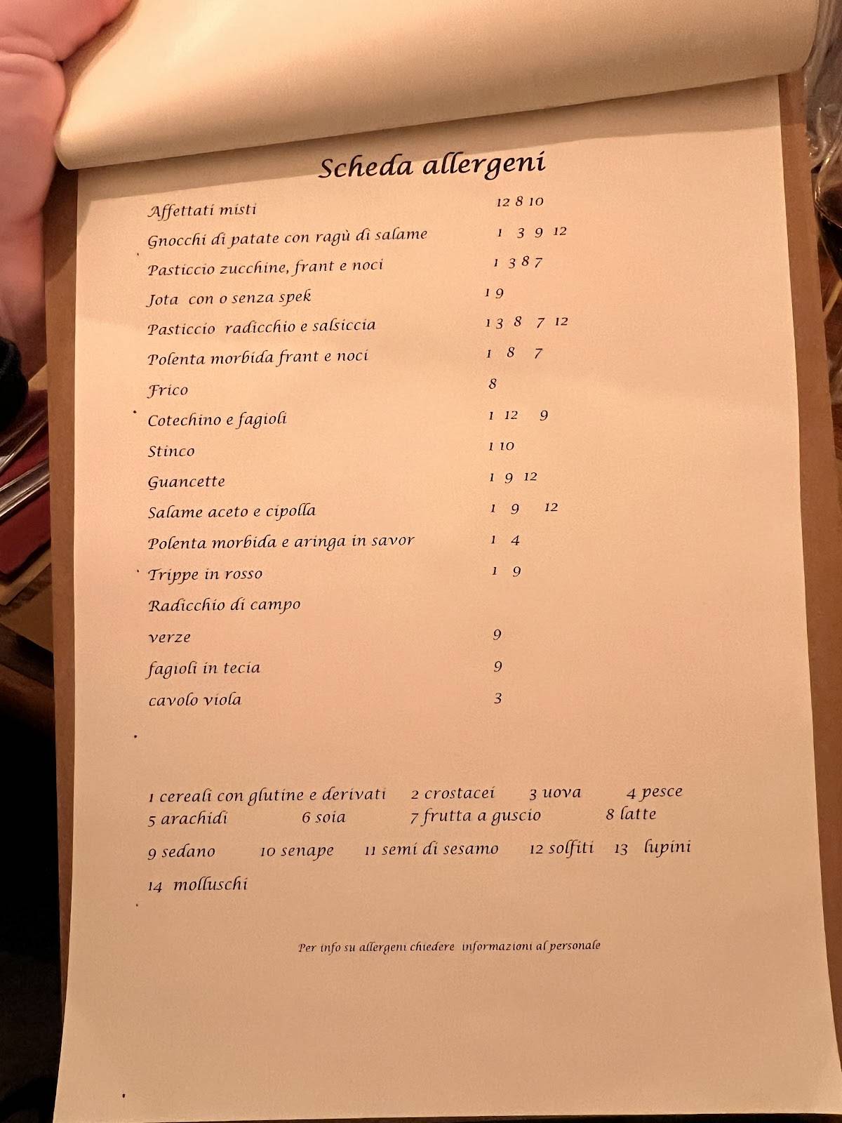 Menu di Agriturismo e Baia del Porchis 