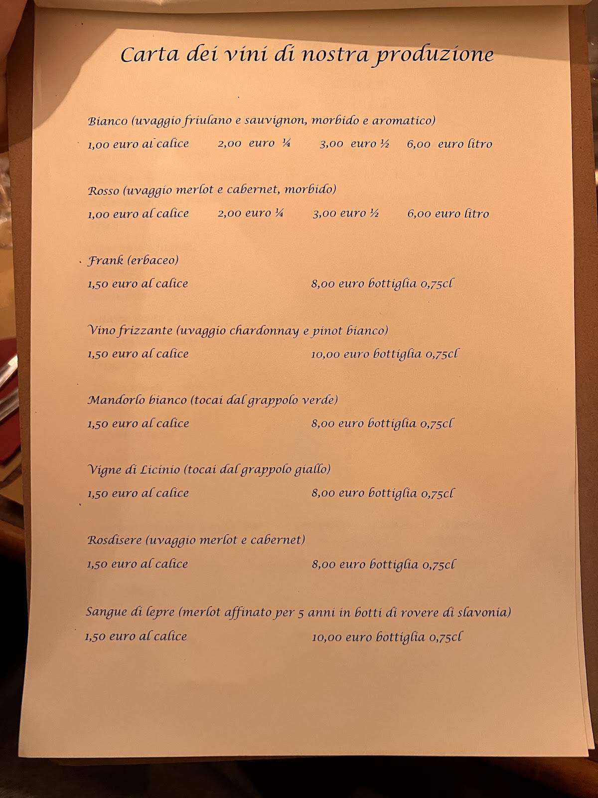 Menu di Agriturismo e Baia del Porchis 