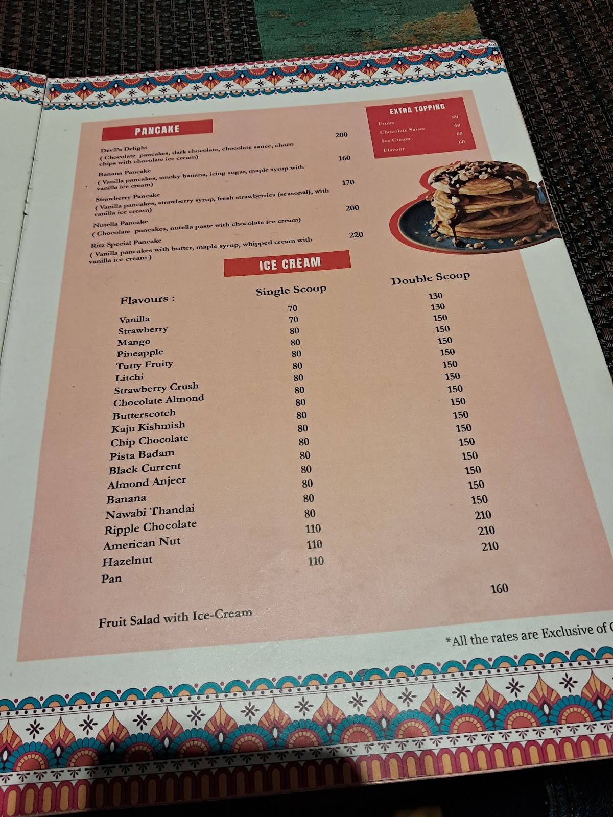 Ritz Continental menu