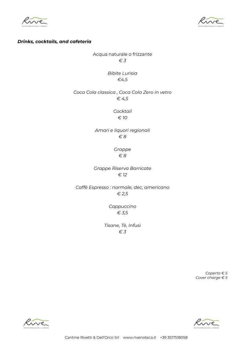 Menu di Rive Enoteca 