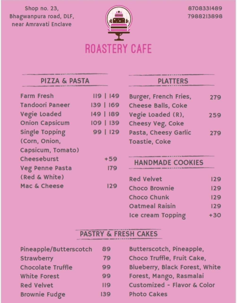 Roastery Cafe menu