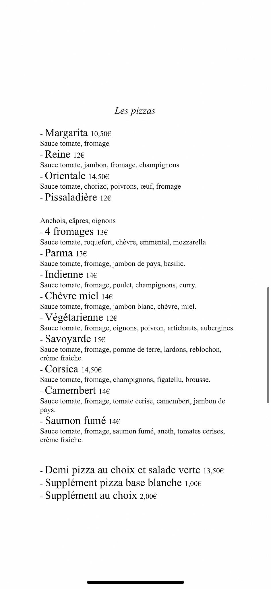 Menu de La Terrazza