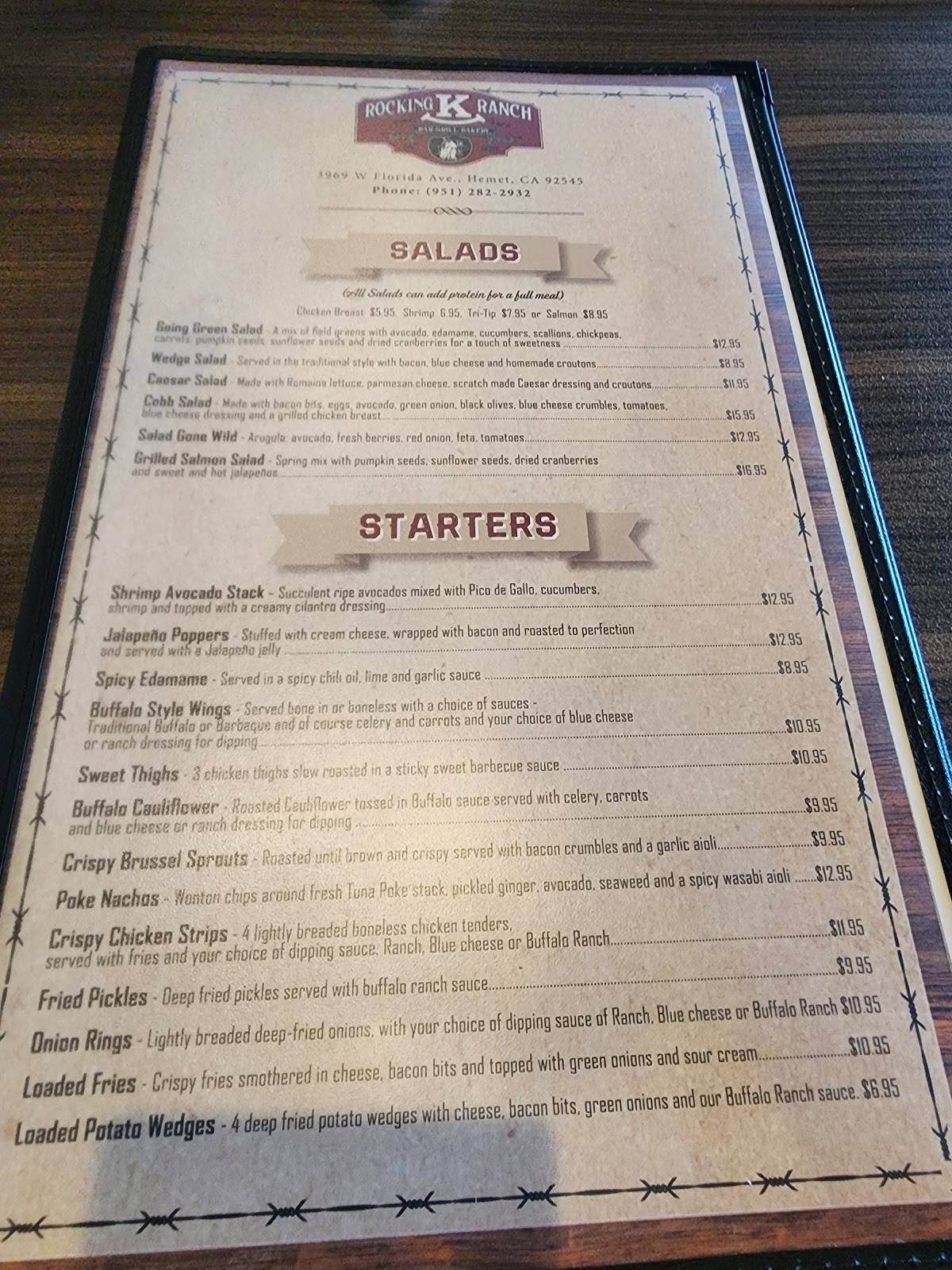 Menu at Rocking K Ranch pub & bar, Hemet