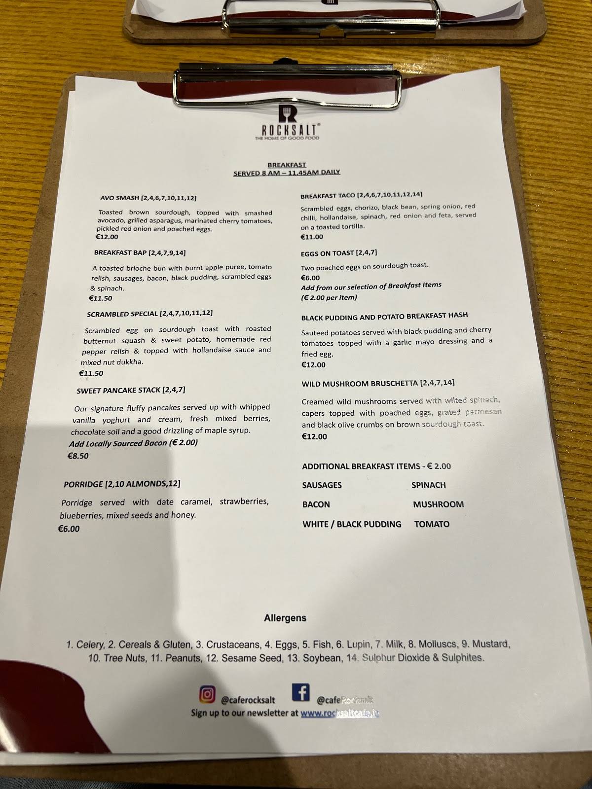 Menu at Rocksalt Cafe Dundalk, Dundalk