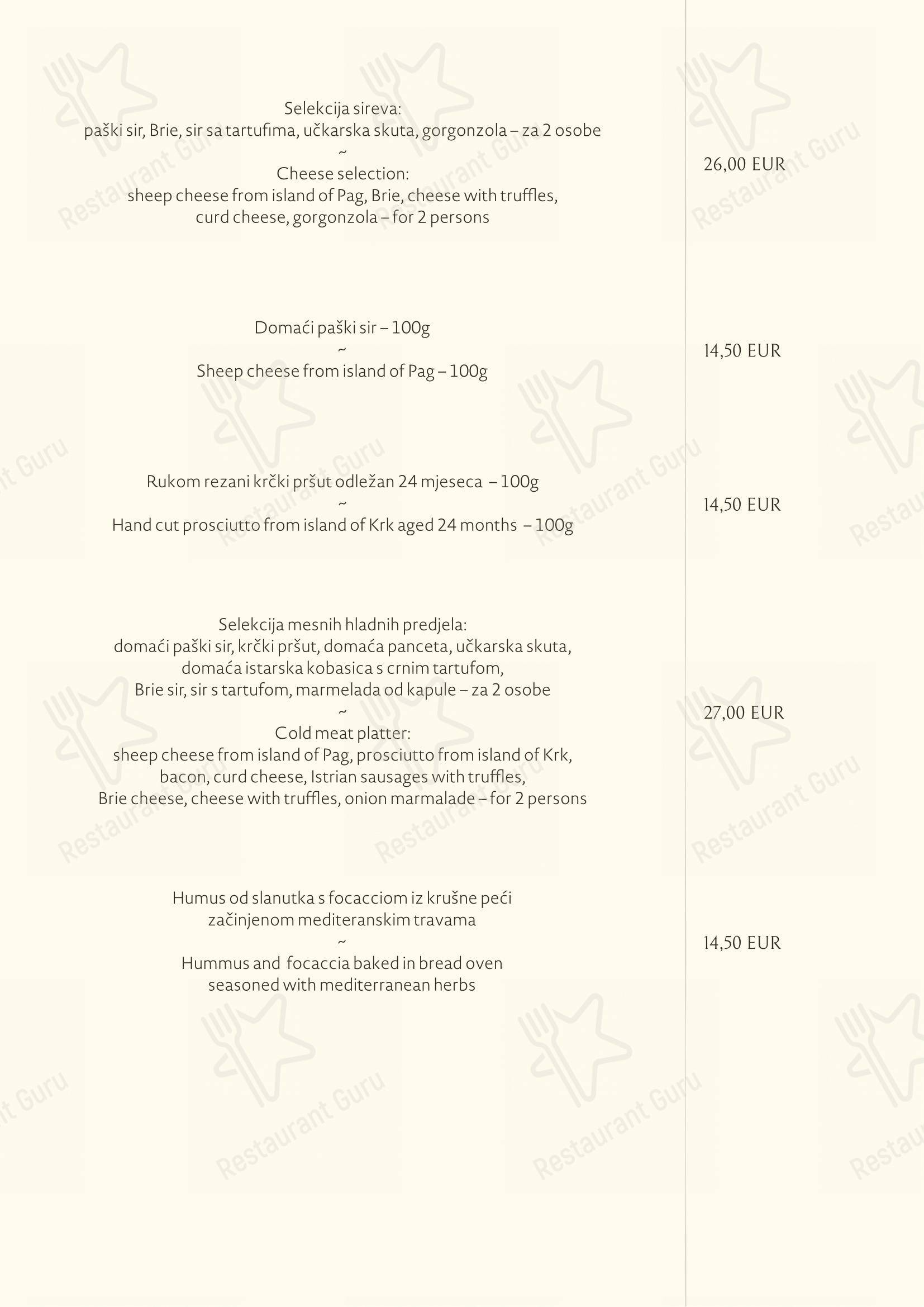 Menu bar per Roko ristorante