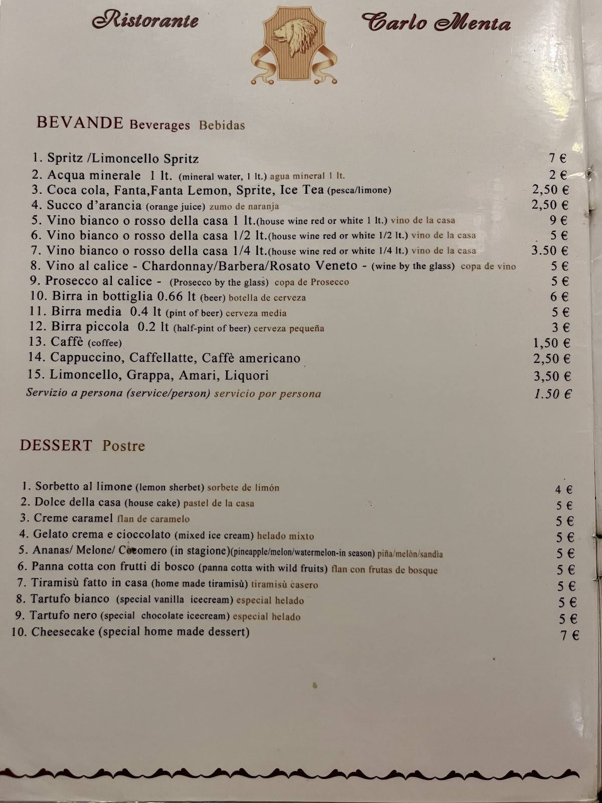 Menu di Carlo Menta 