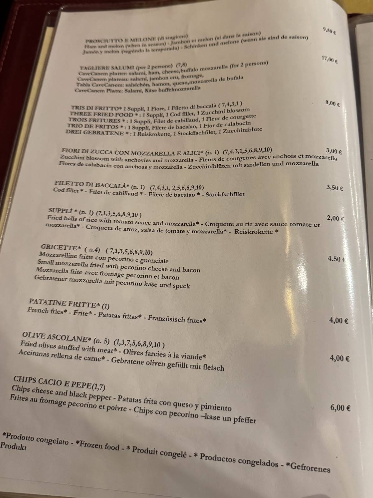 Menu de Cave Canem trattoria - pizzeria a Trastevere