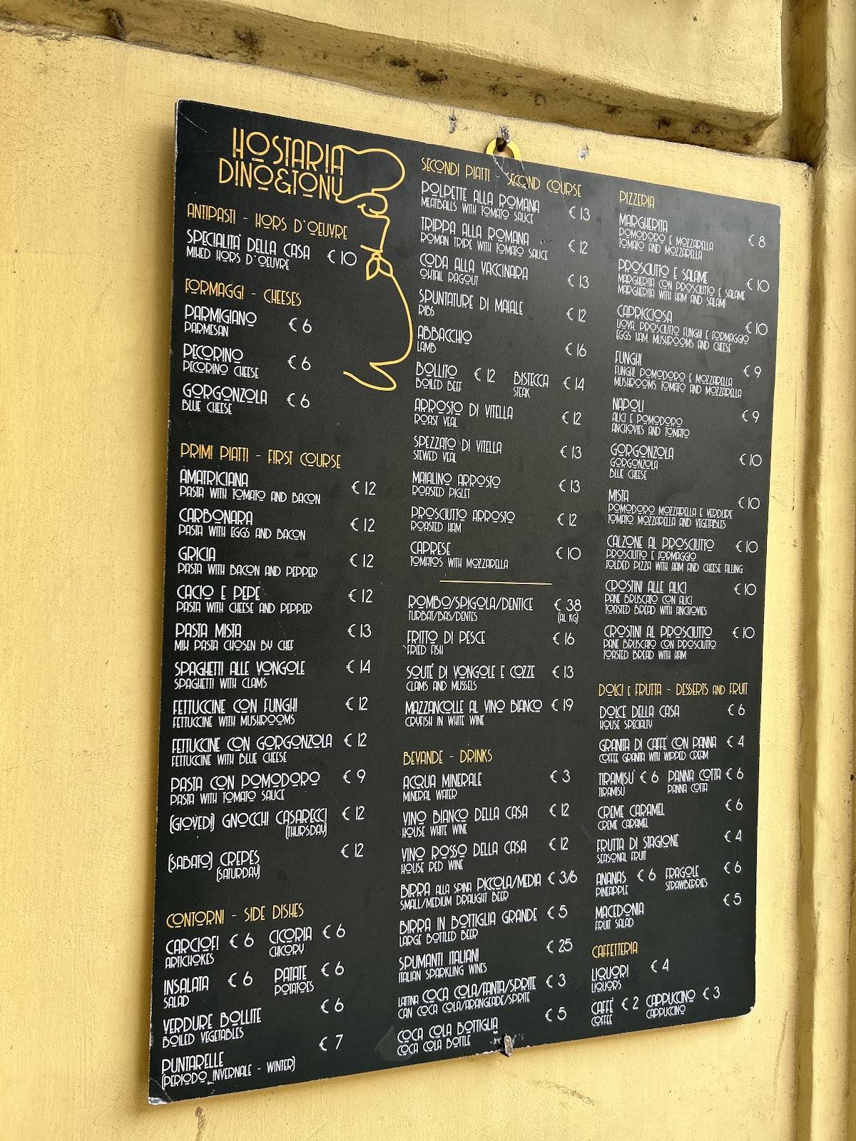Menu di Hostaria Dino e Tony 
