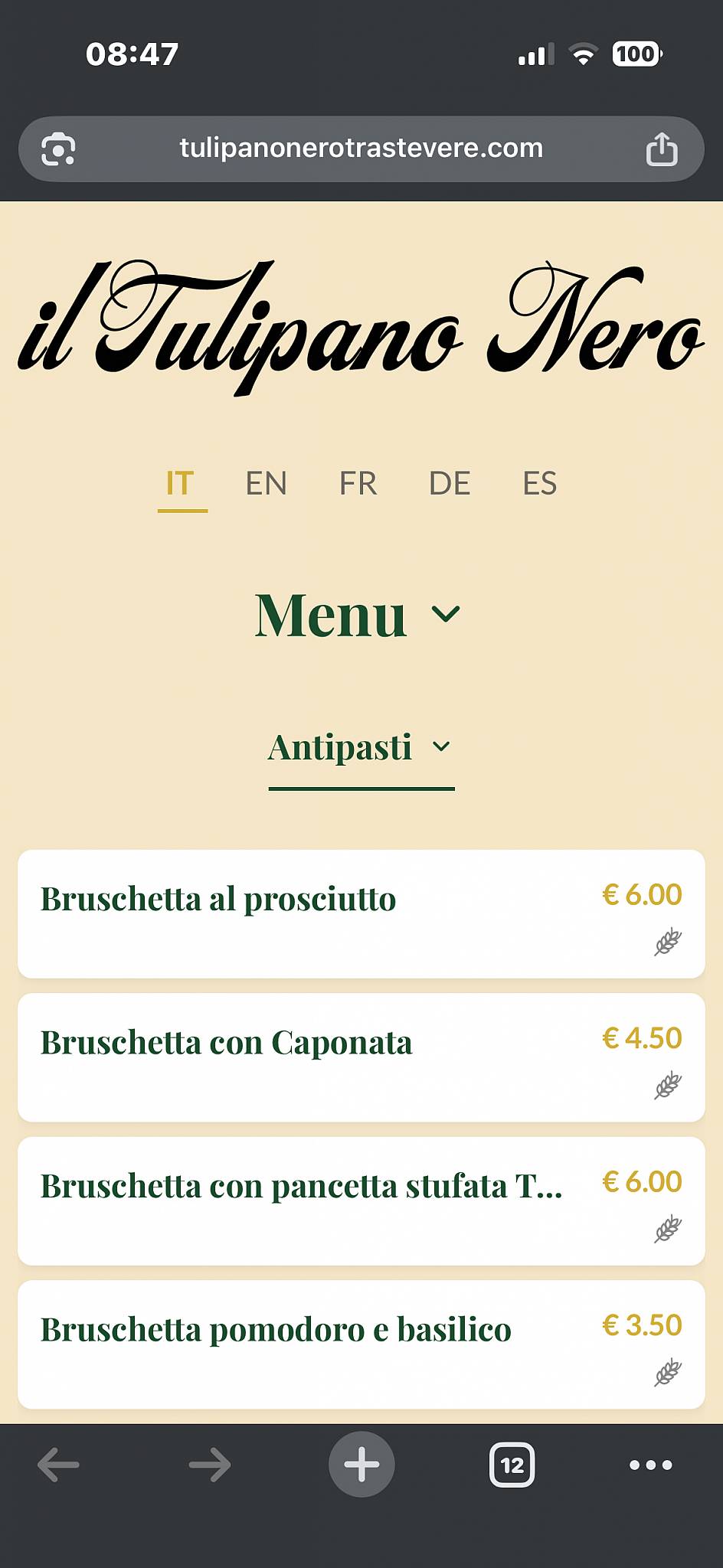 Menu di Il Tulipano Nero 