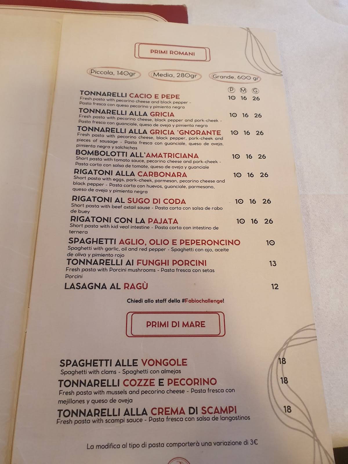 Menu di Impiccetta 
