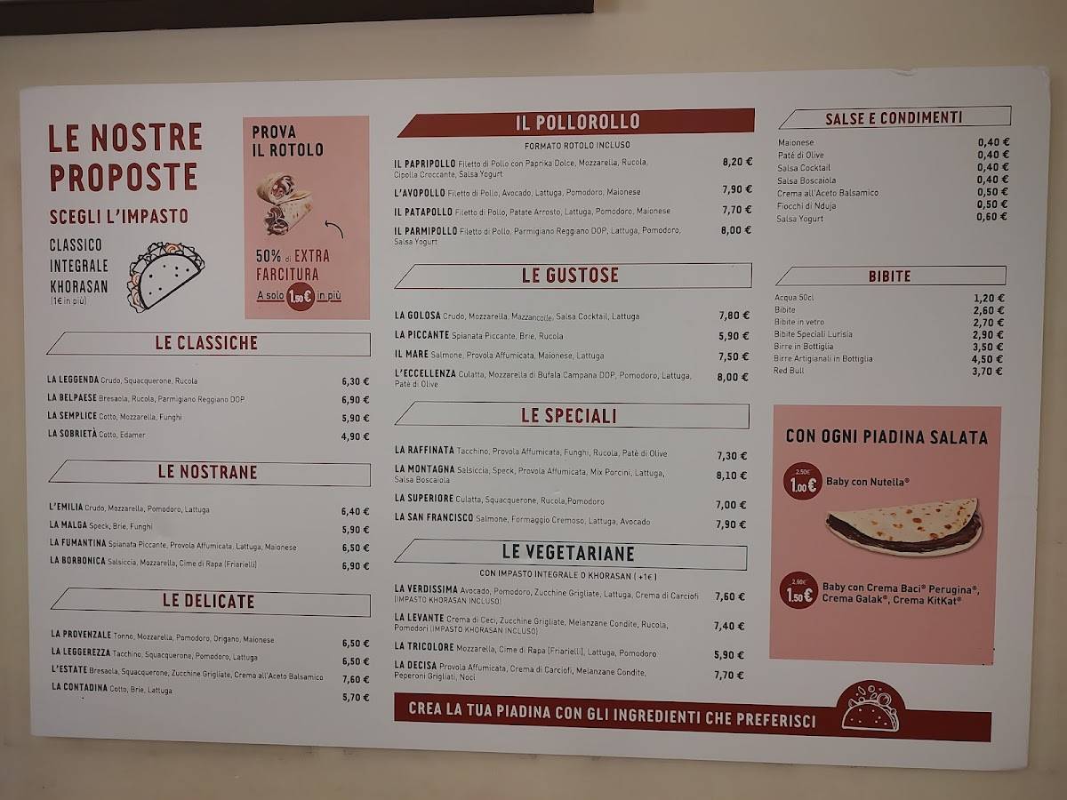 Menu di La Piadineria 