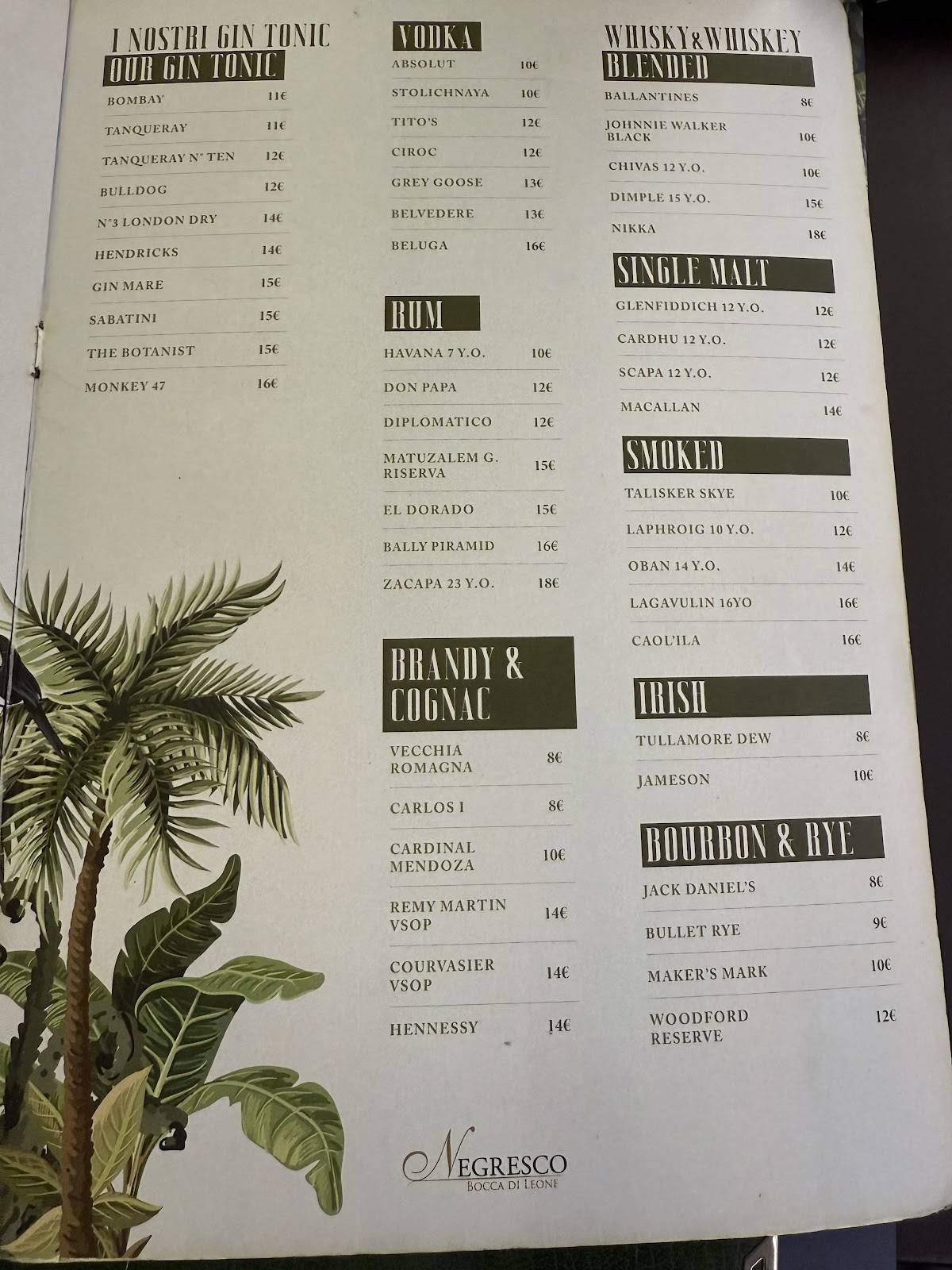 Menu di Negresco Bocca di Leone 