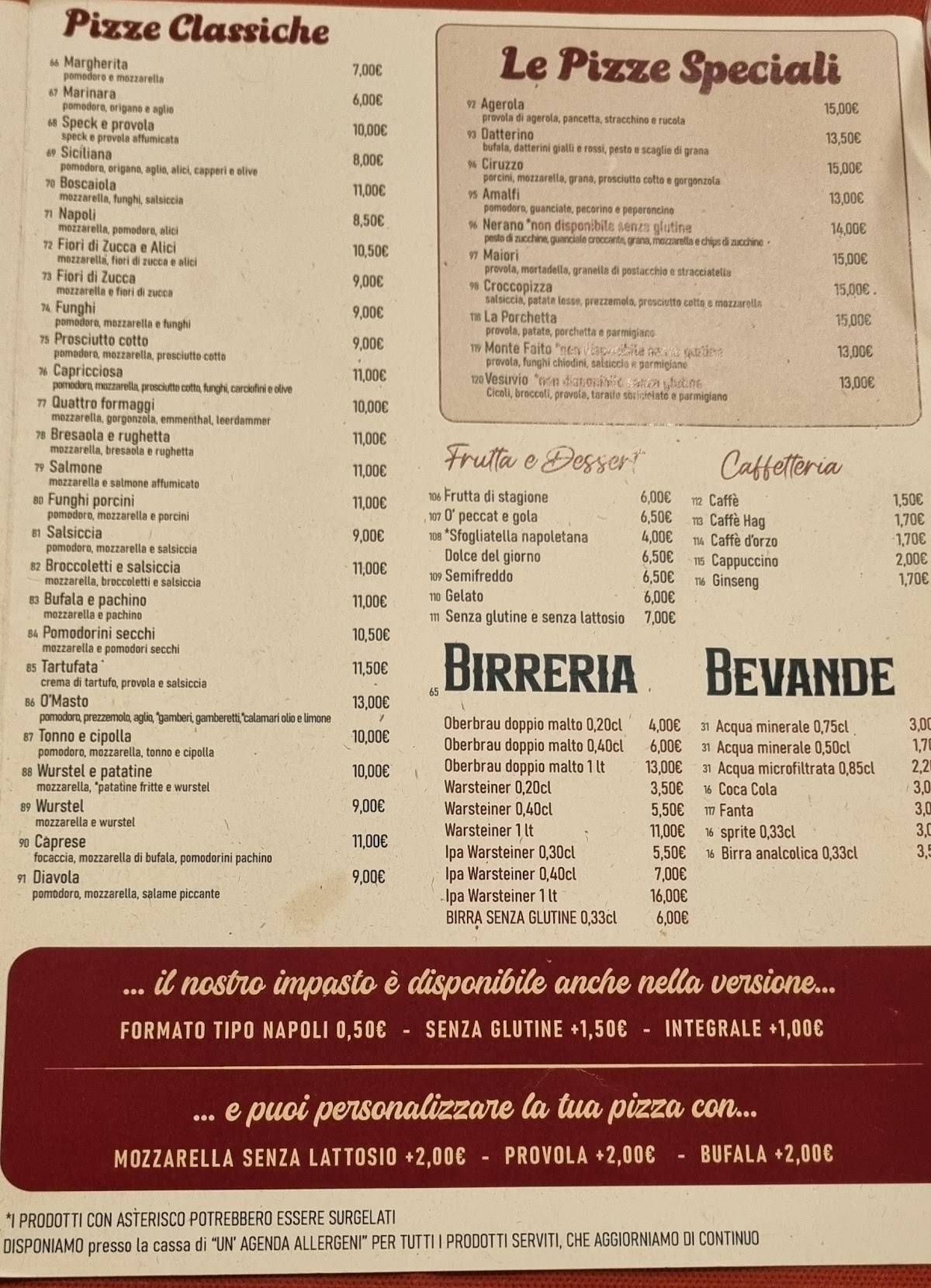 Menu di O' Masto Roma 