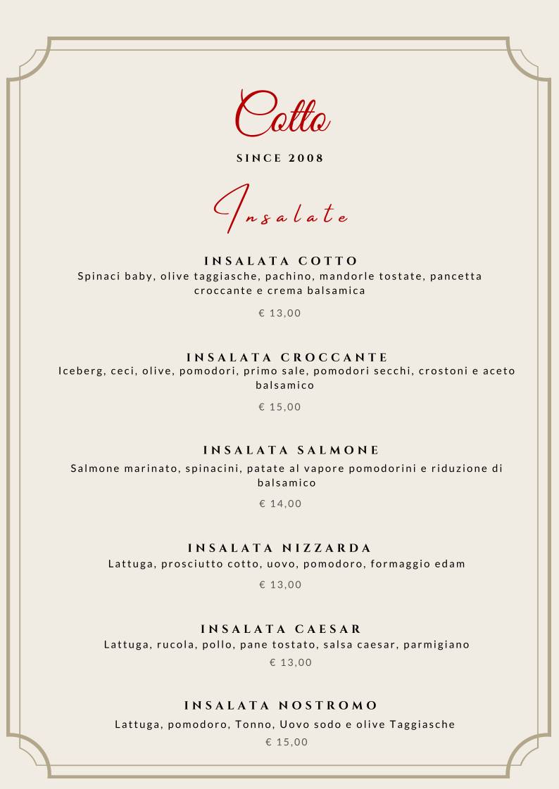 Menu di Ristorante Cotto - Dharma Group 