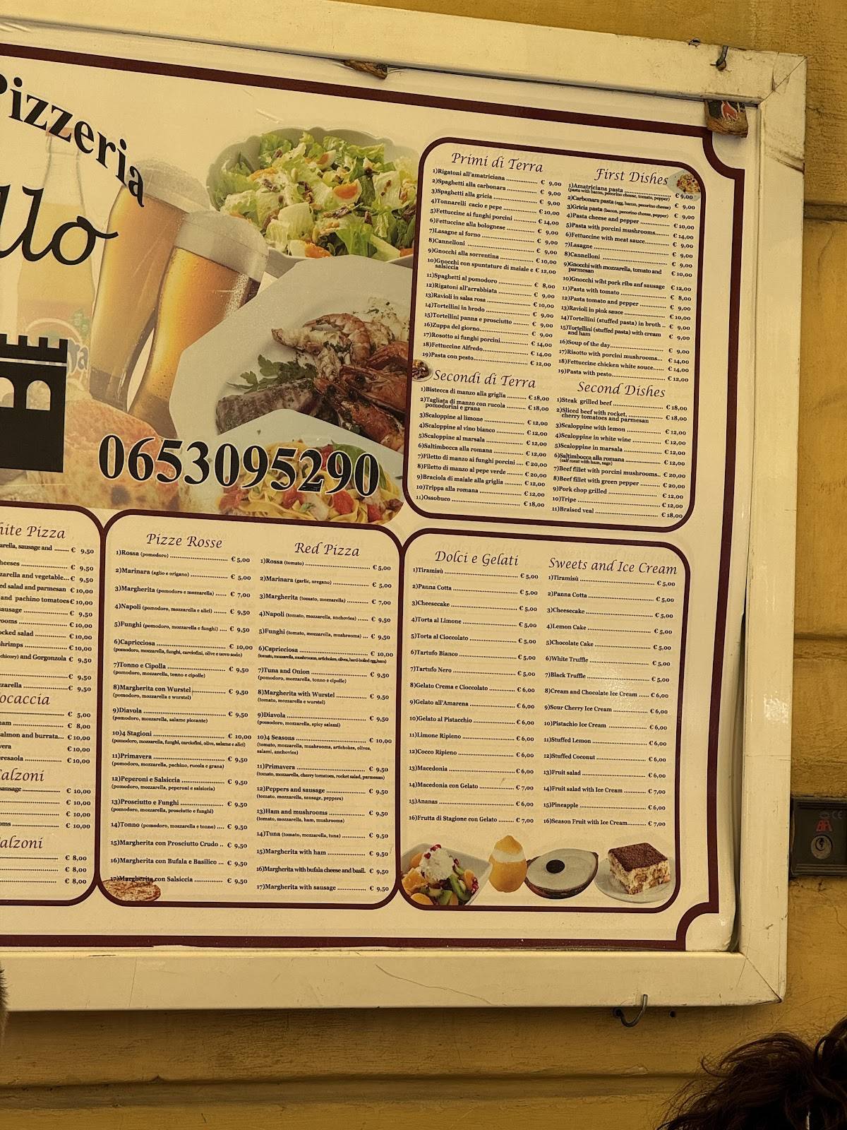 Menu de Ristorante Pizzeria Castello