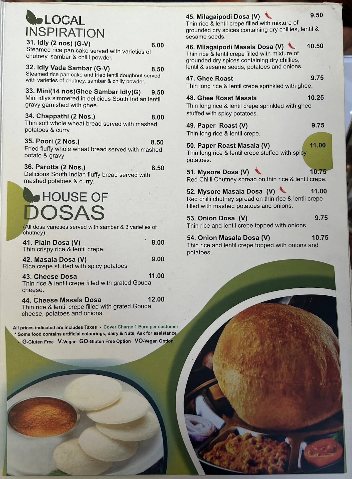 Menu di SARAVANAA BHAVAN ROME 