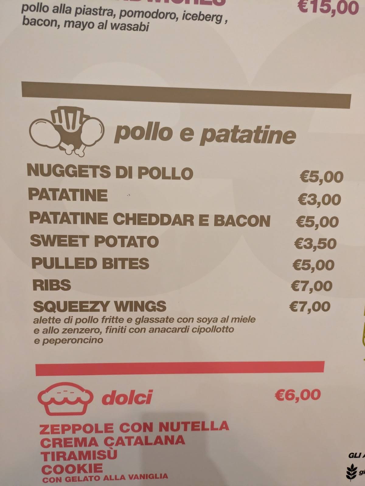 Menu di Squeezy - Garbatella 