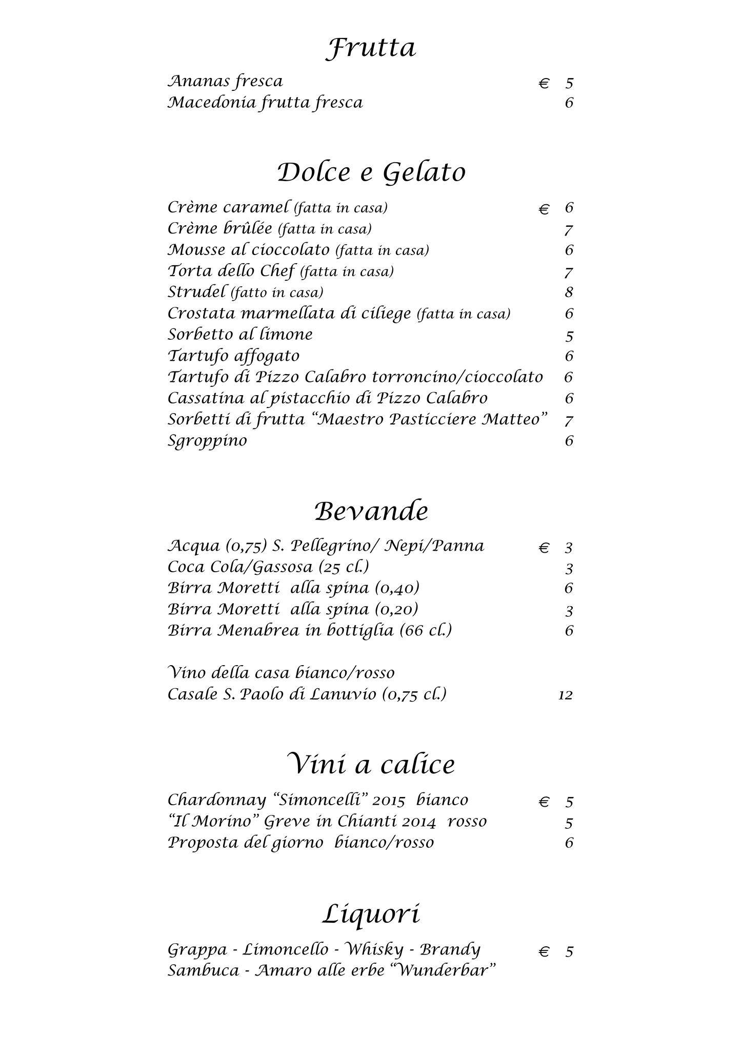 Menu di Trattoria Pizzeria Micci 