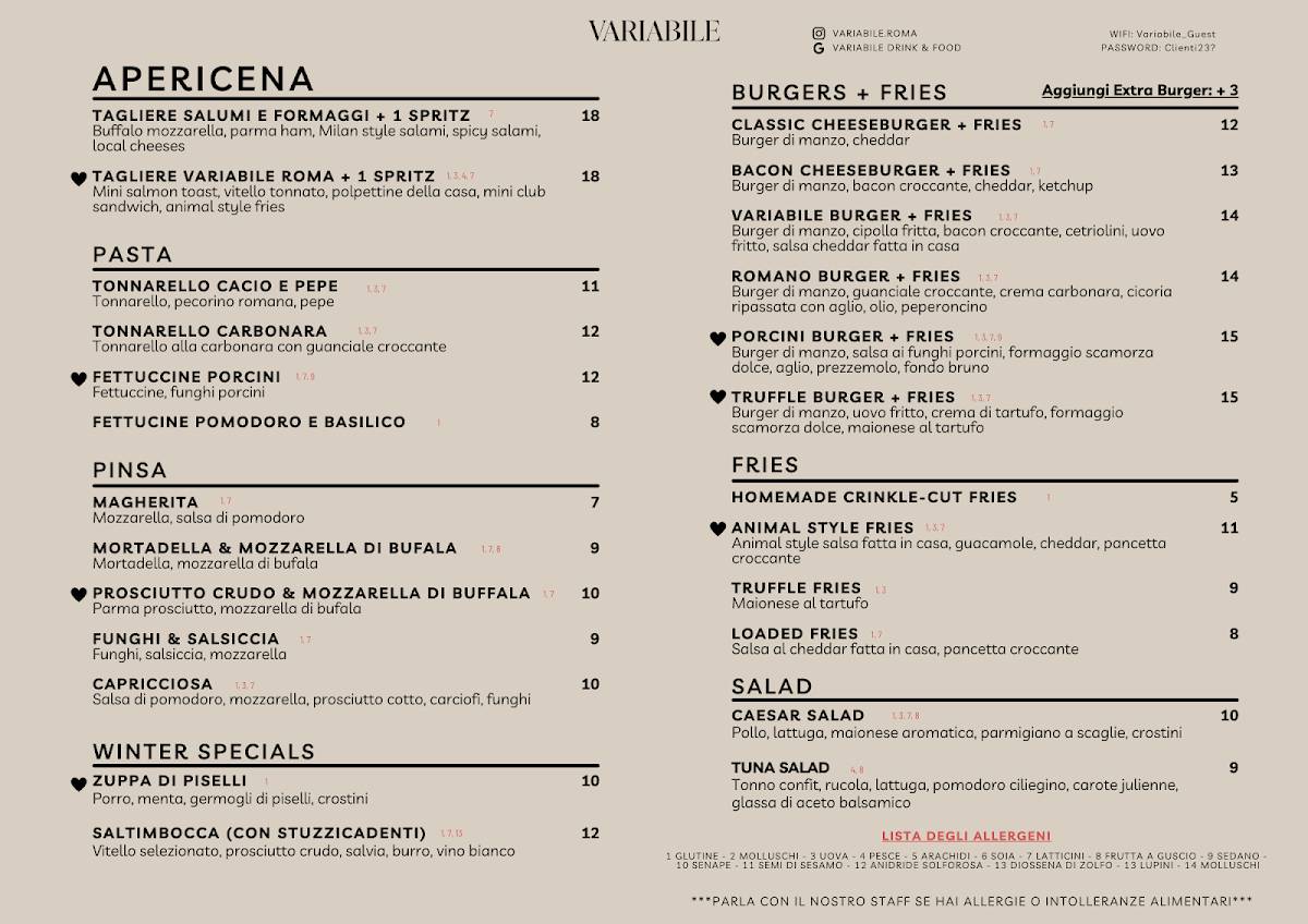 Menu di Variabile Drink & Food 
