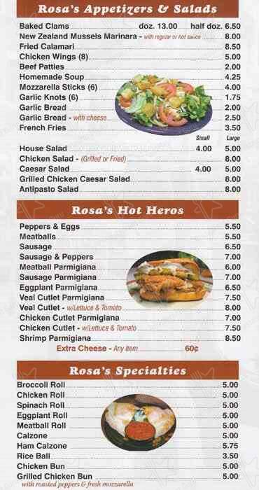 Rosa's Pizza menu