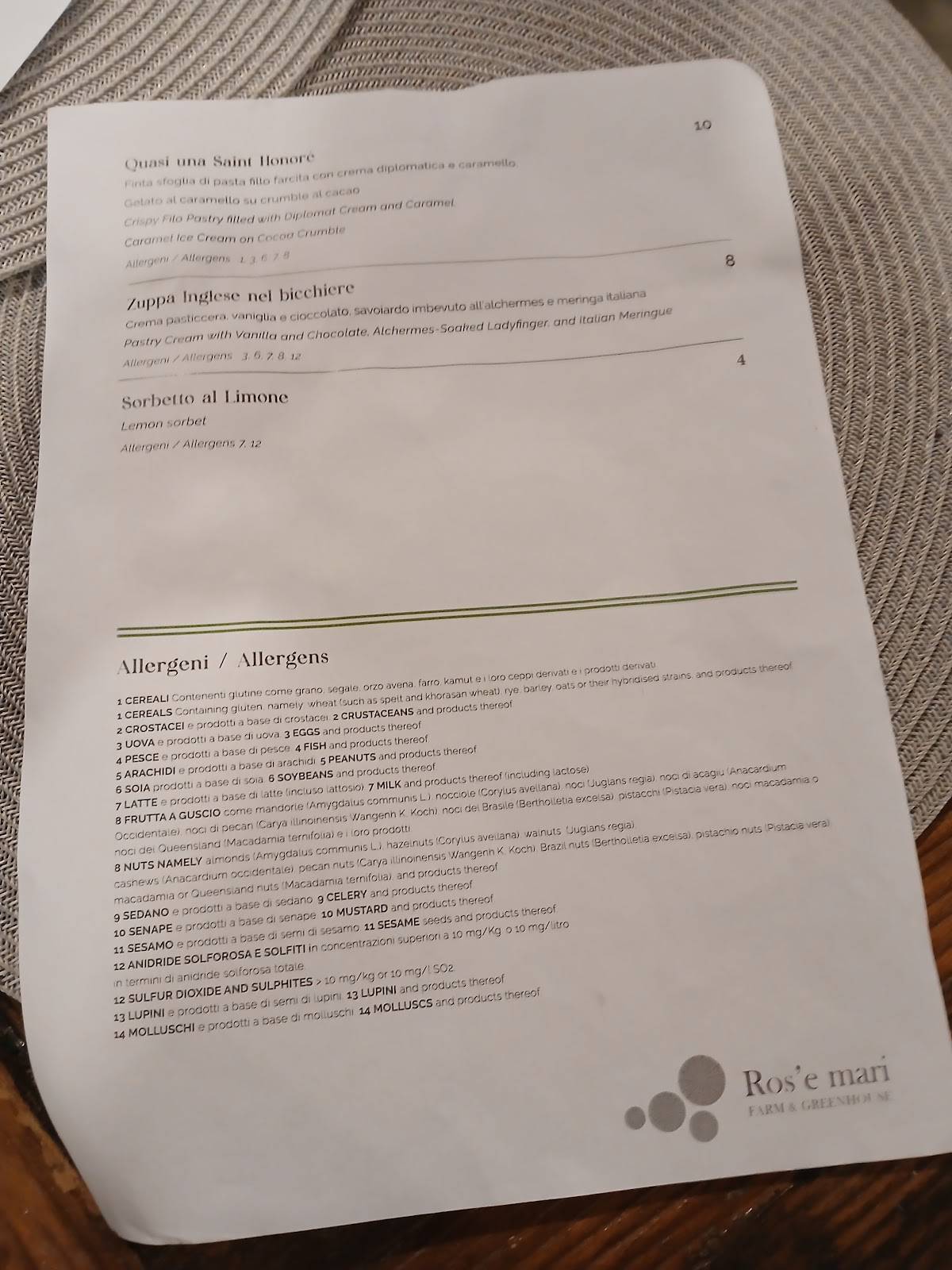 Menu di Ros'e mari 