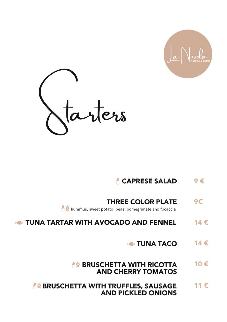 Menu di La Nuvola 