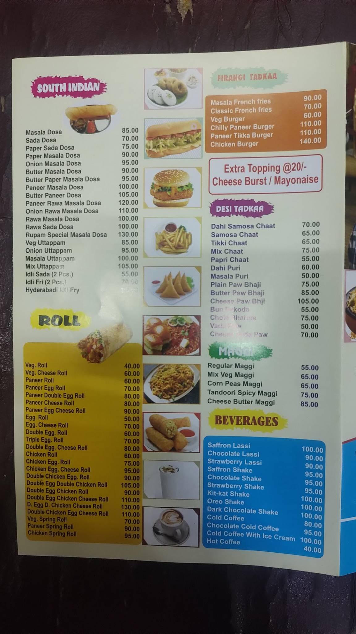 Rupam Fast Food menu