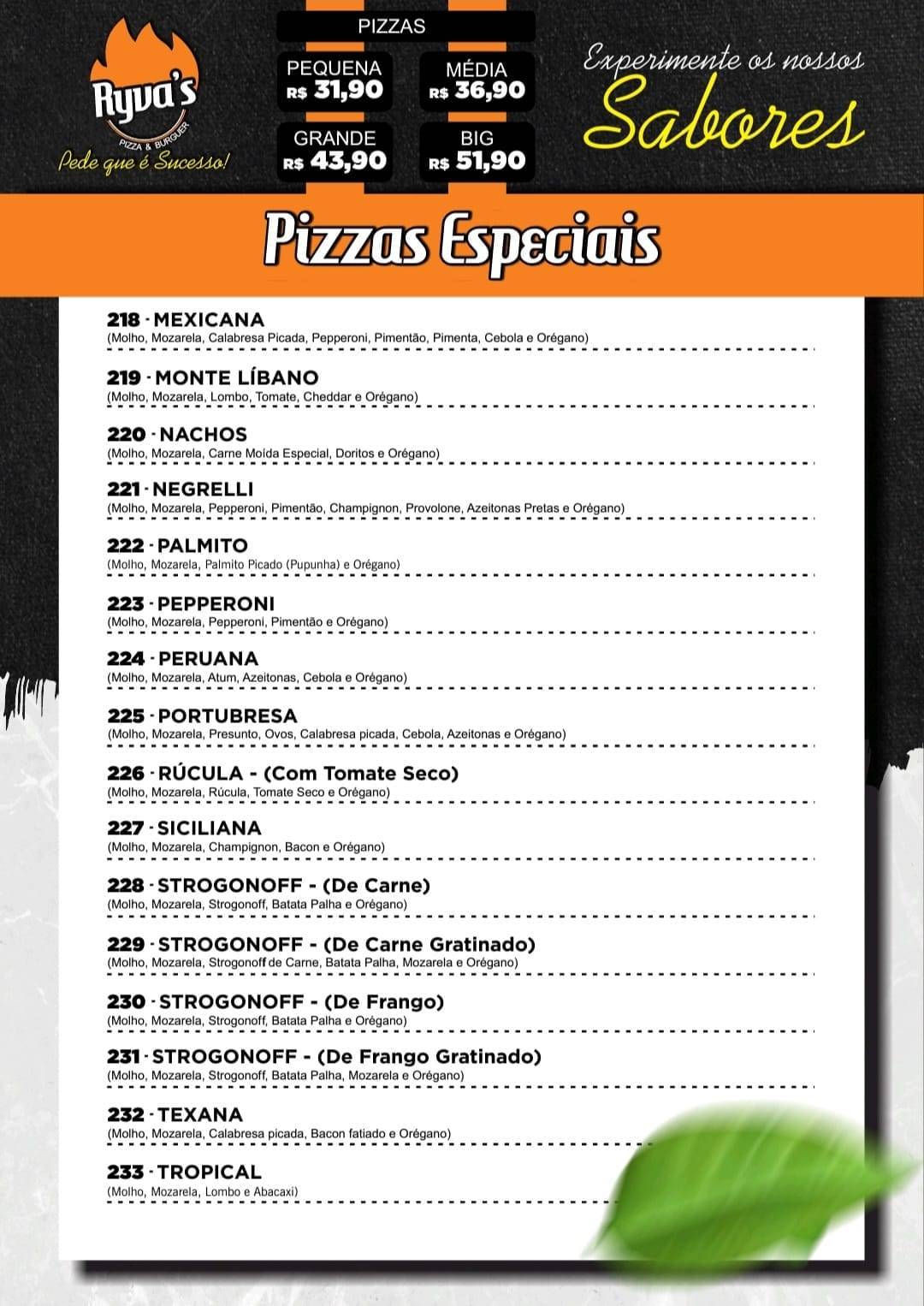 Ryva's Pizza & Burger cardápio