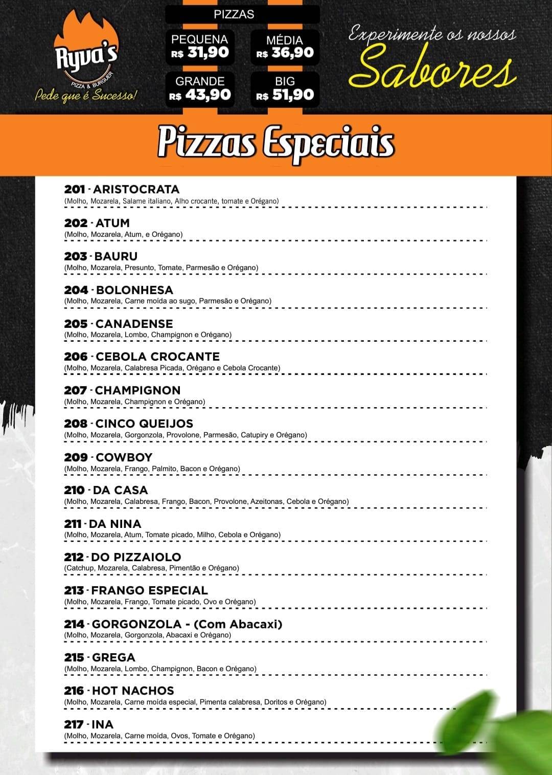 Ryva's Pizza & Burger cardápio