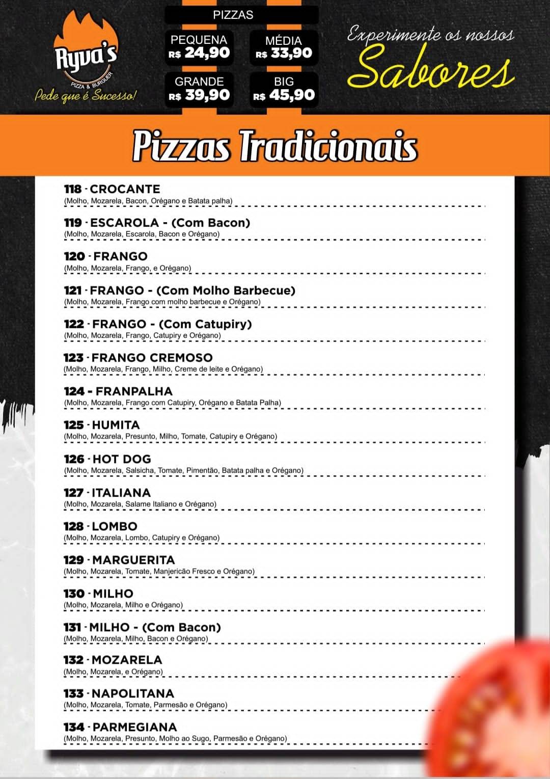 Ryva's Pizza & Burger cardápio