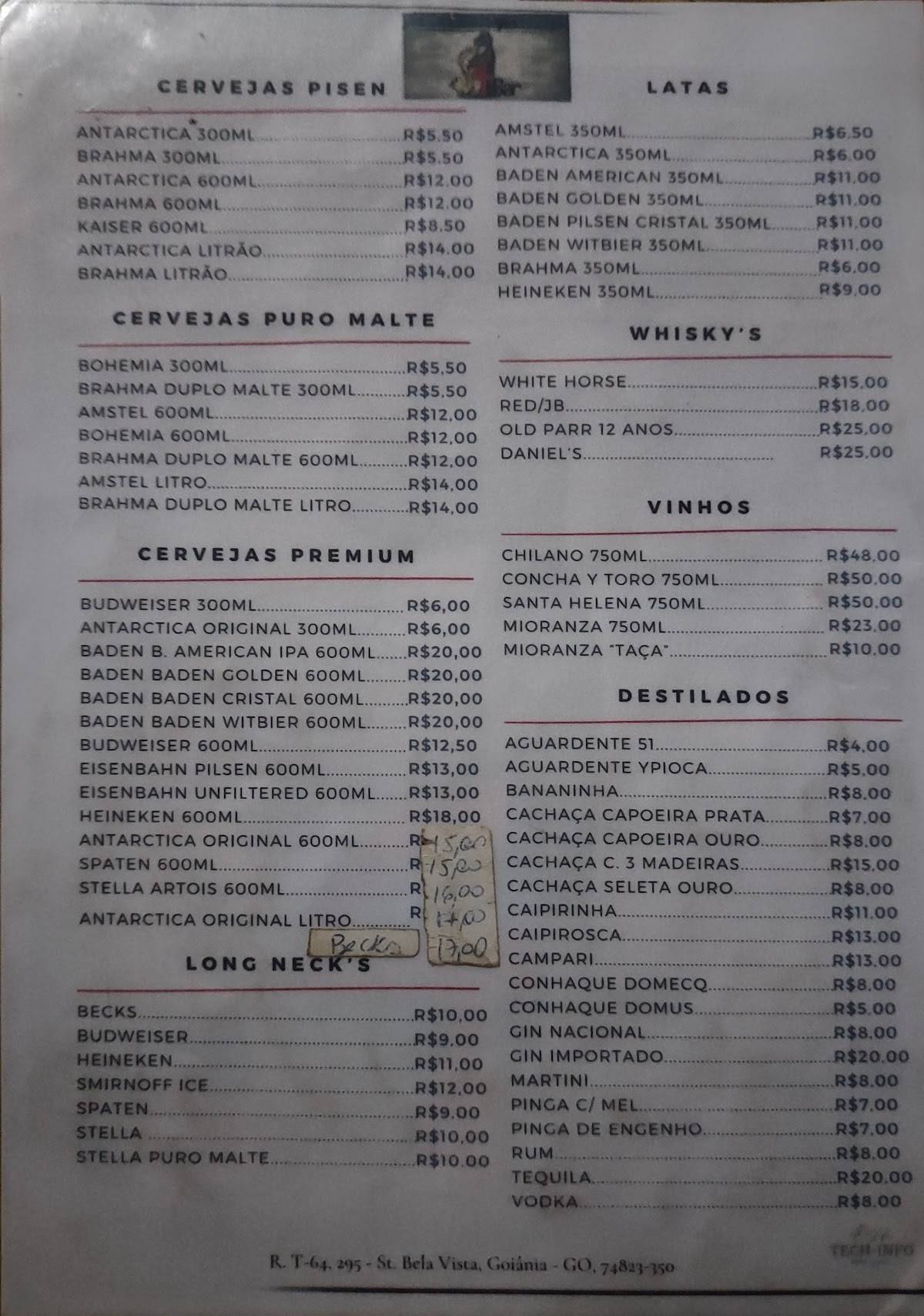S4 Bar cardápio