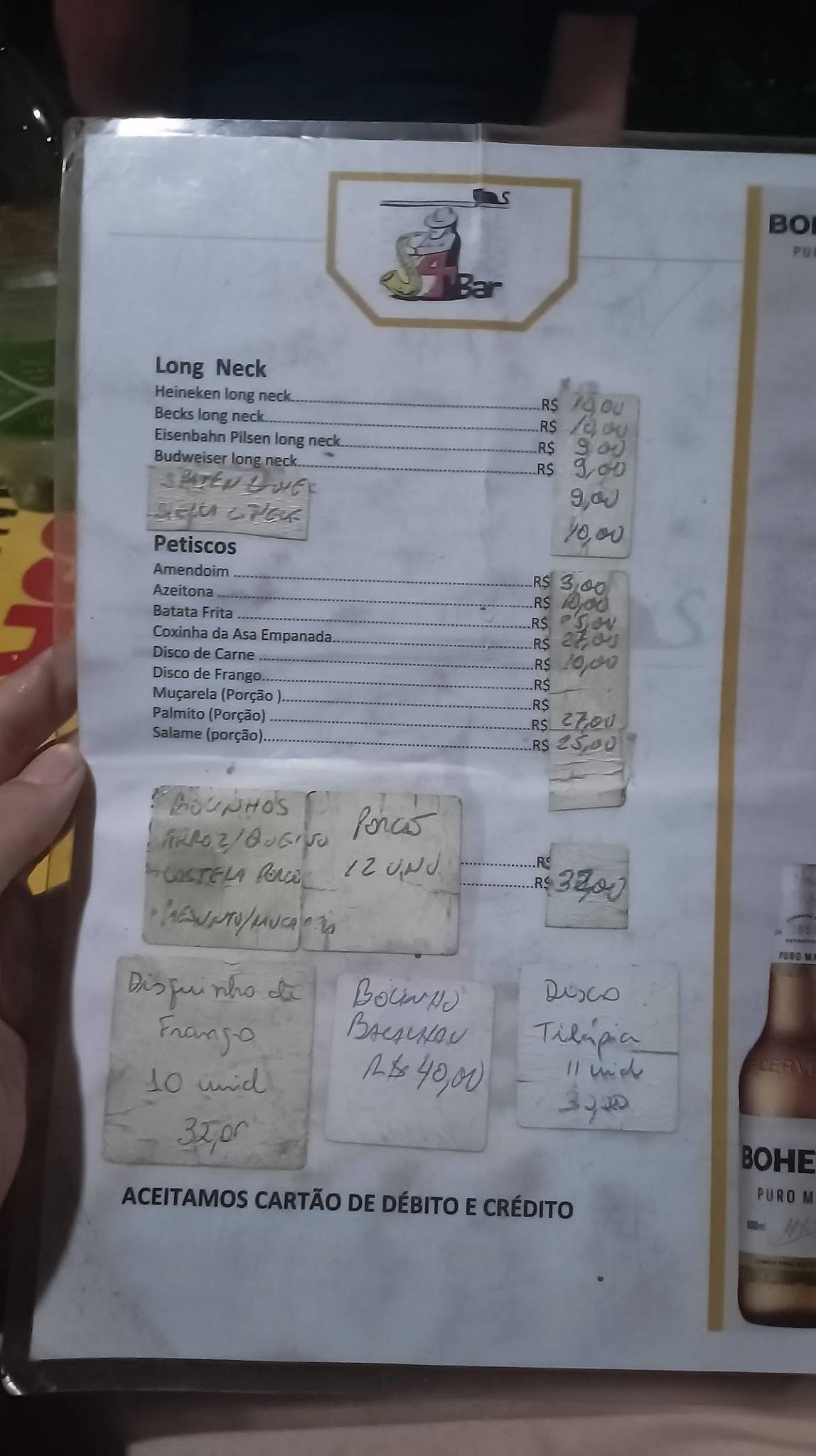 S4 Bar cardápio