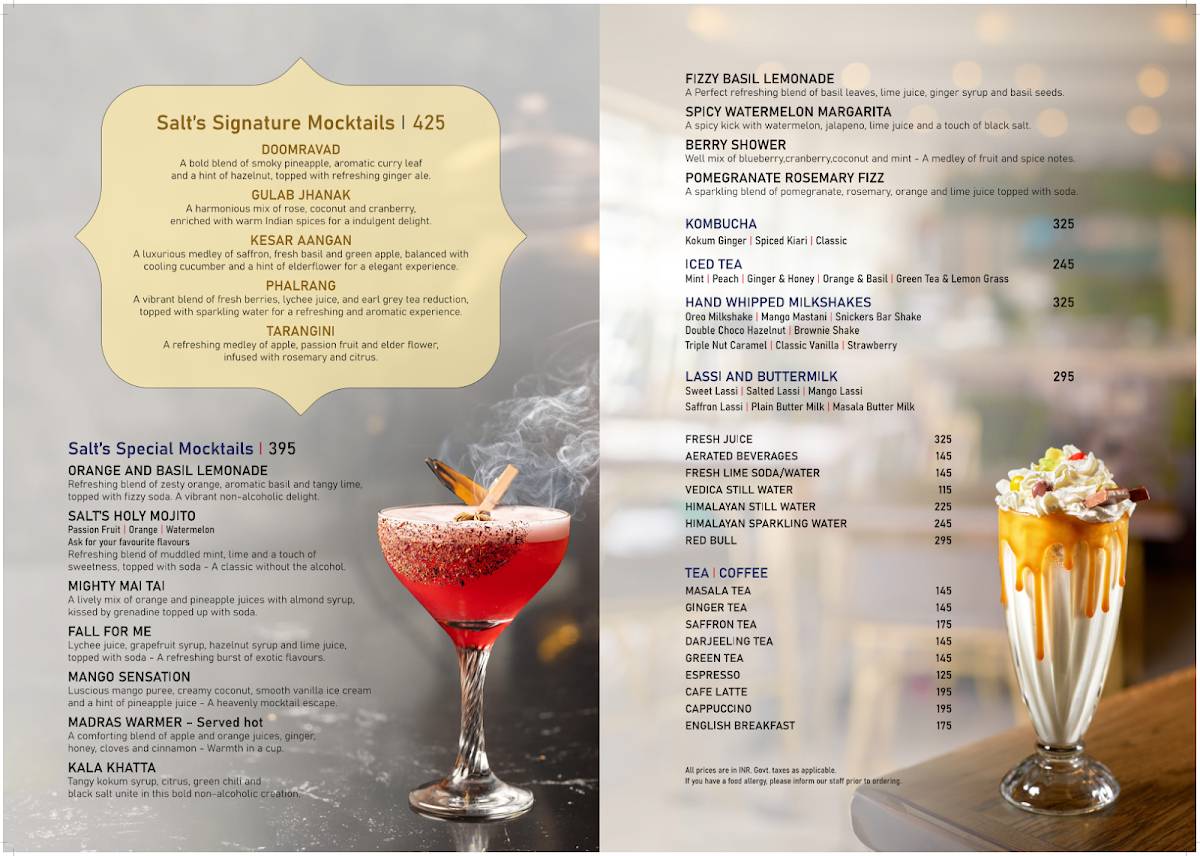 SALT - Indian Restaurant Bar & Grill menu