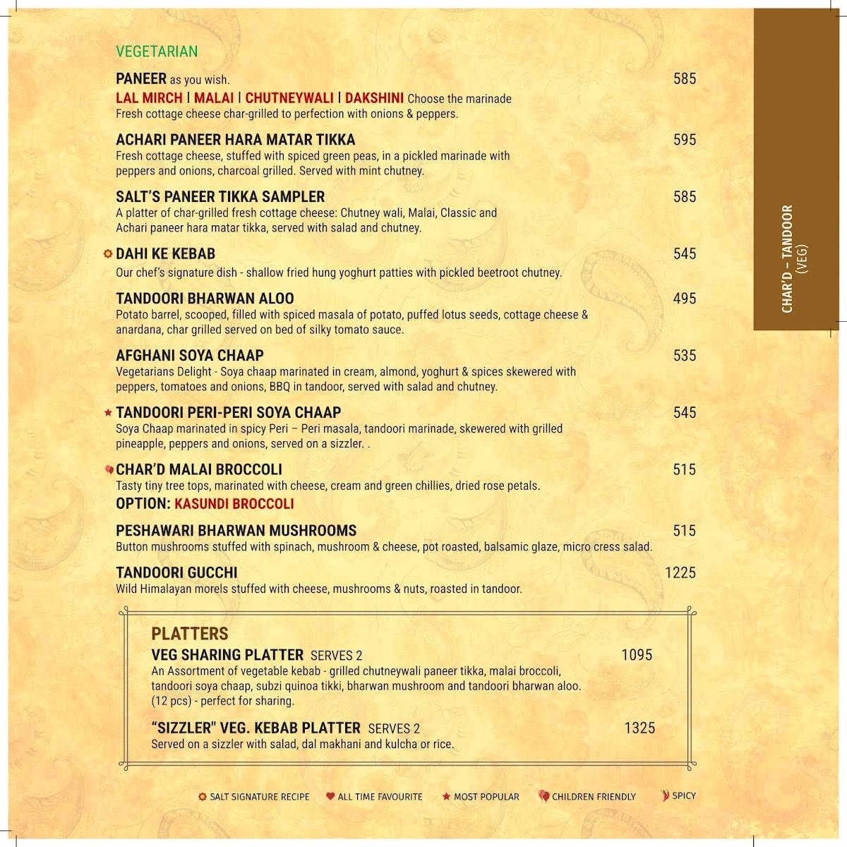SALT - Indian Restaurant Bar & Grill menu